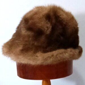 Vintage Luxurious Brown‎ Fur Hat w/Brim Lined Handmade for Eaton